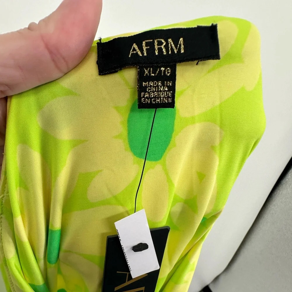 AFRM Palmetto‎ Asymmetric Mini Dress Lime Daisy Size S NWT - Picture 7 of 10